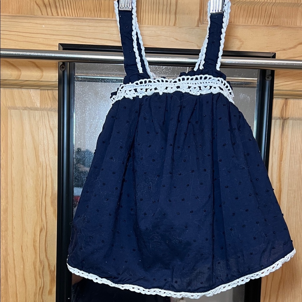 Savannah Navy and White Lace Eyelet Dress  Sz 0-3M